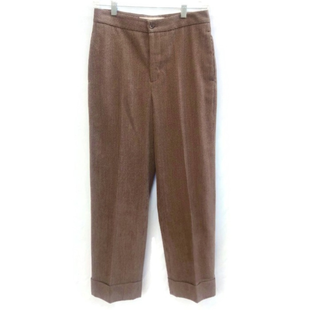 Marni Wool Pants Cuff Creased Button Fly 38 Italy 28 Waist Reddish Brown - Picture 2 of 8